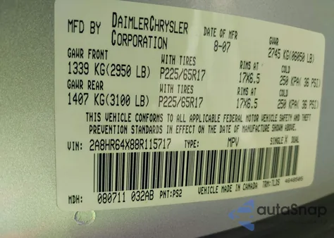 2008 Chrysler Town & Country Limited z USA, uszkodzony, nr VIN 2A8HR64X88R115717